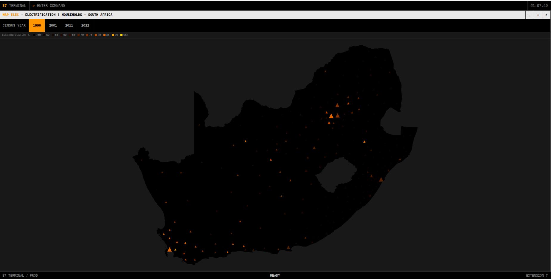 MAP ELEC — Electricity for lighting in South Africa, 1996