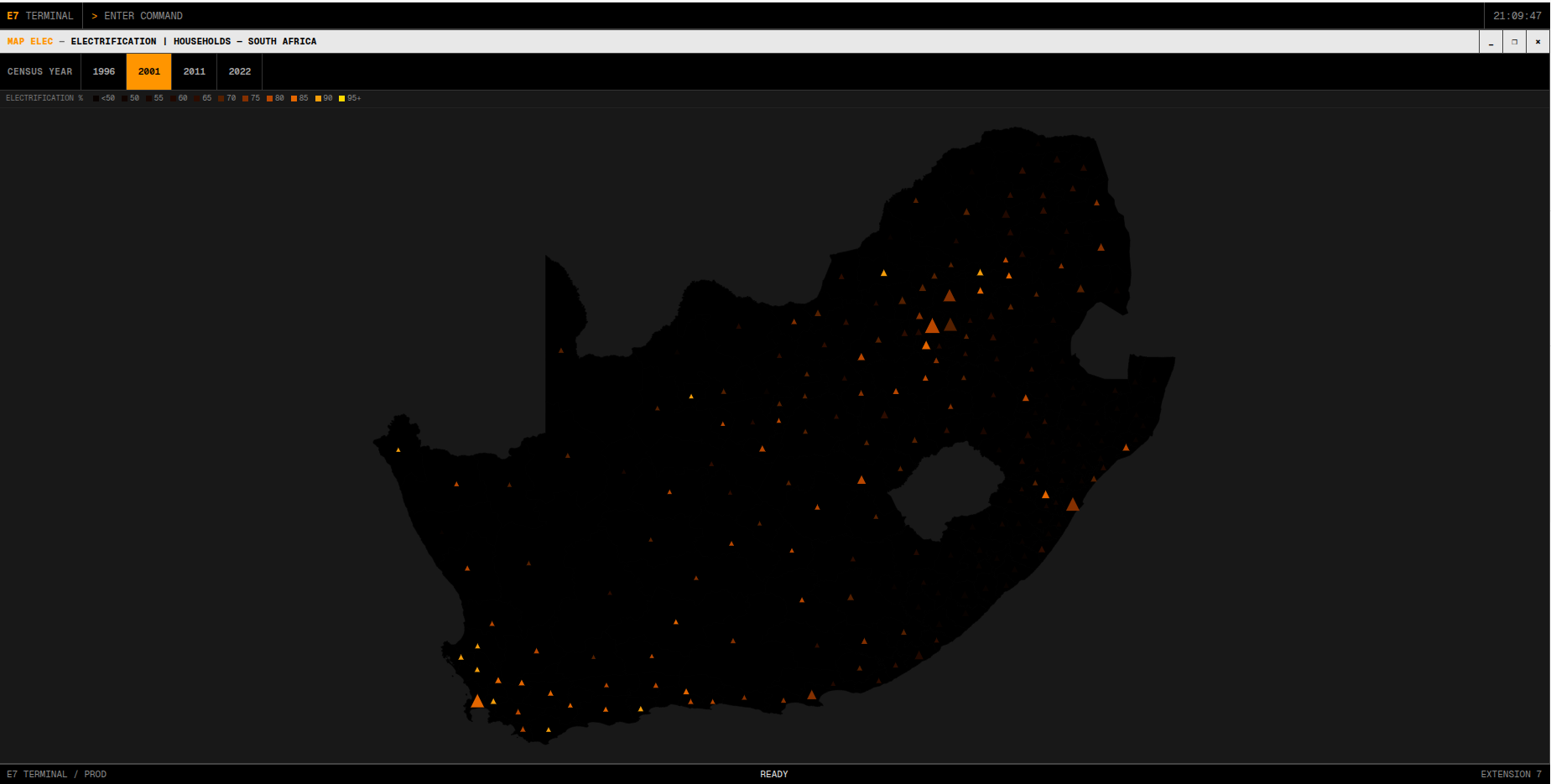 MAP ELEC — Electricity for lighting in South Africa, 2001