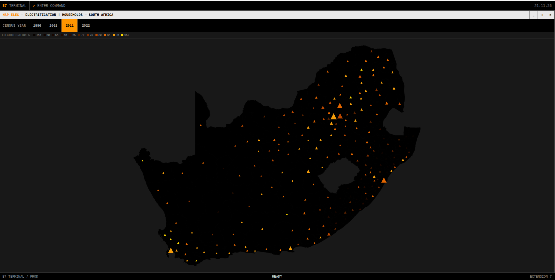 MAP ELEC — Electricity for lighting in South Africa, 2011